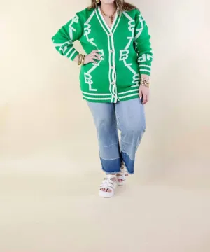 Long Sleeves Cardigan In Green And White