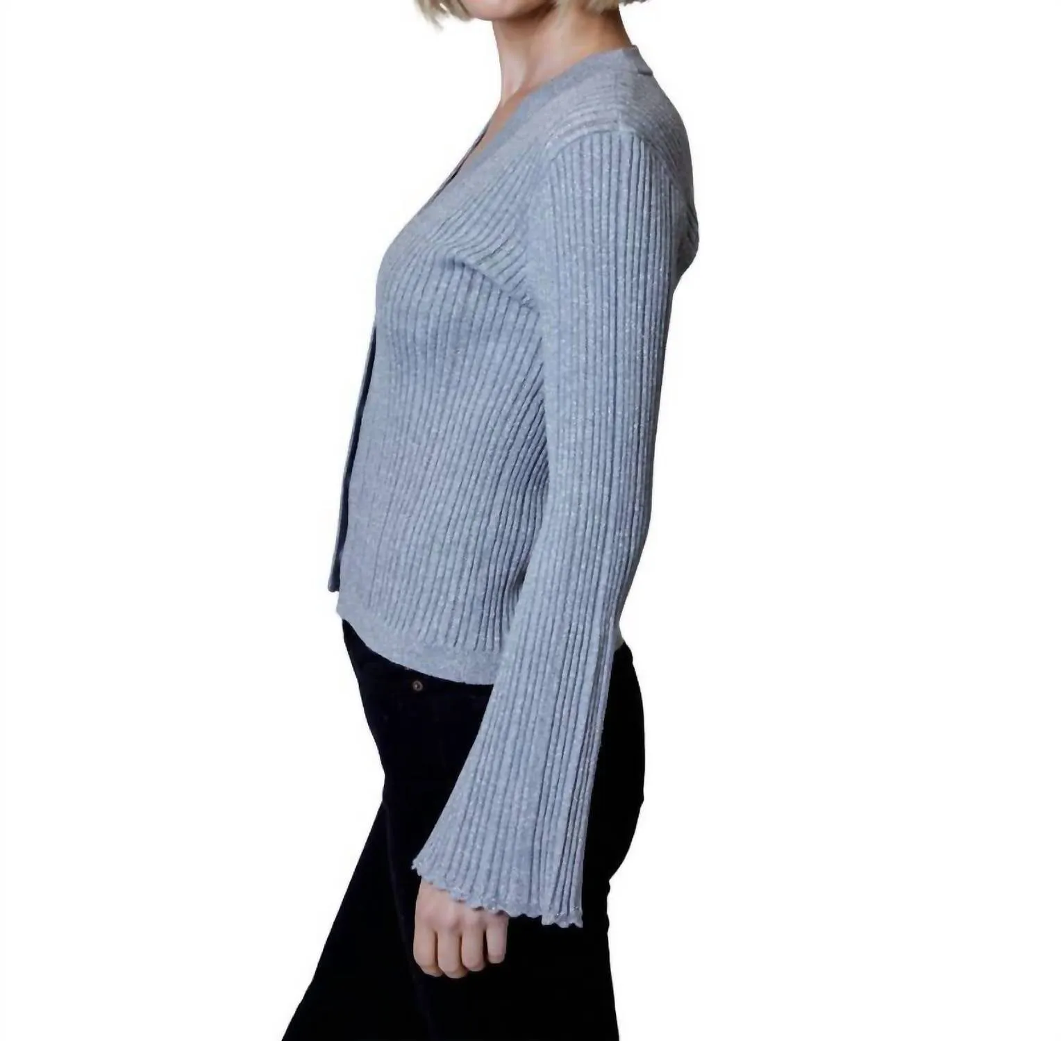 Lurex Front Cardi Heather Stone Combo In Grey