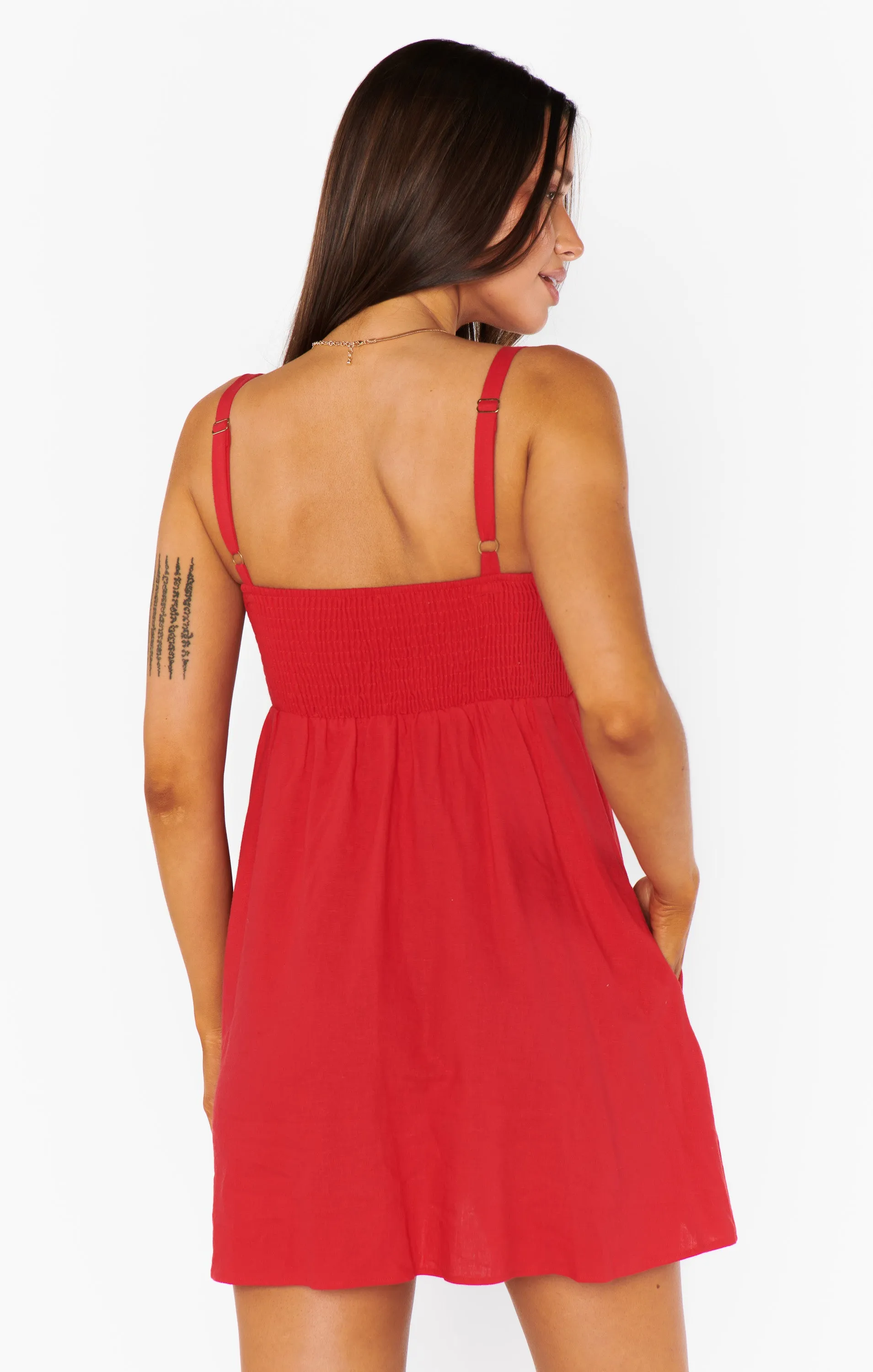 Mallory Mini Dress ~ Red Linen