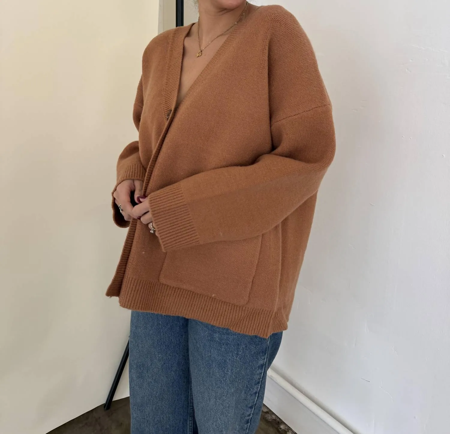 Mila Knit Buttoned Oversized Cardigan In Rust