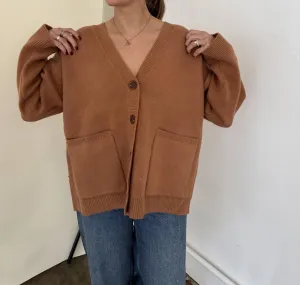 Mila Knit Buttoned Oversized Cardigan In Rust