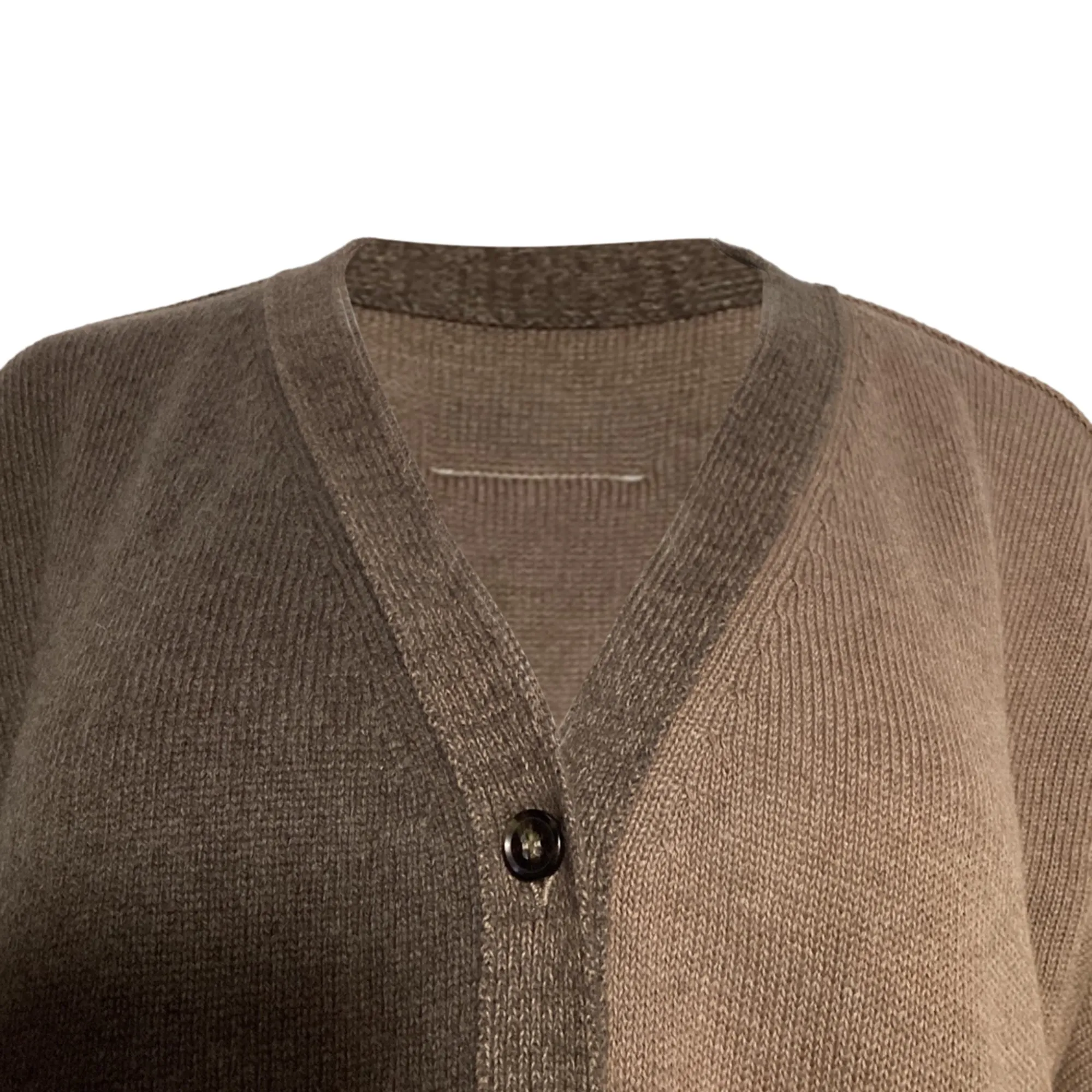MM6 Maison Margiela Colorblock Leather Patches on Elbow Cardigan in Brown Cotton