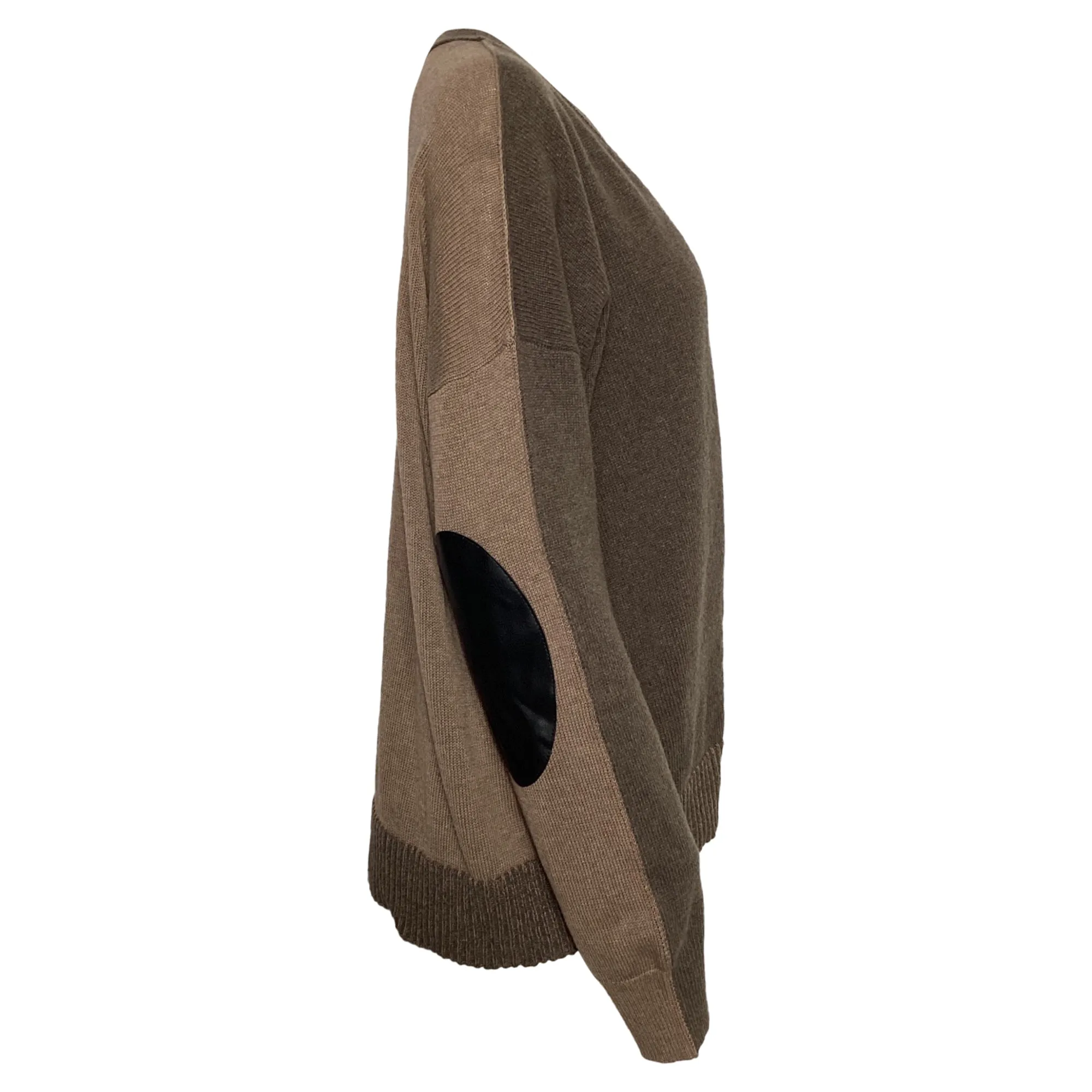 MM6 Maison Margiela Colorblock Leather Patches on Elbow Cardigan in Brown Cotton