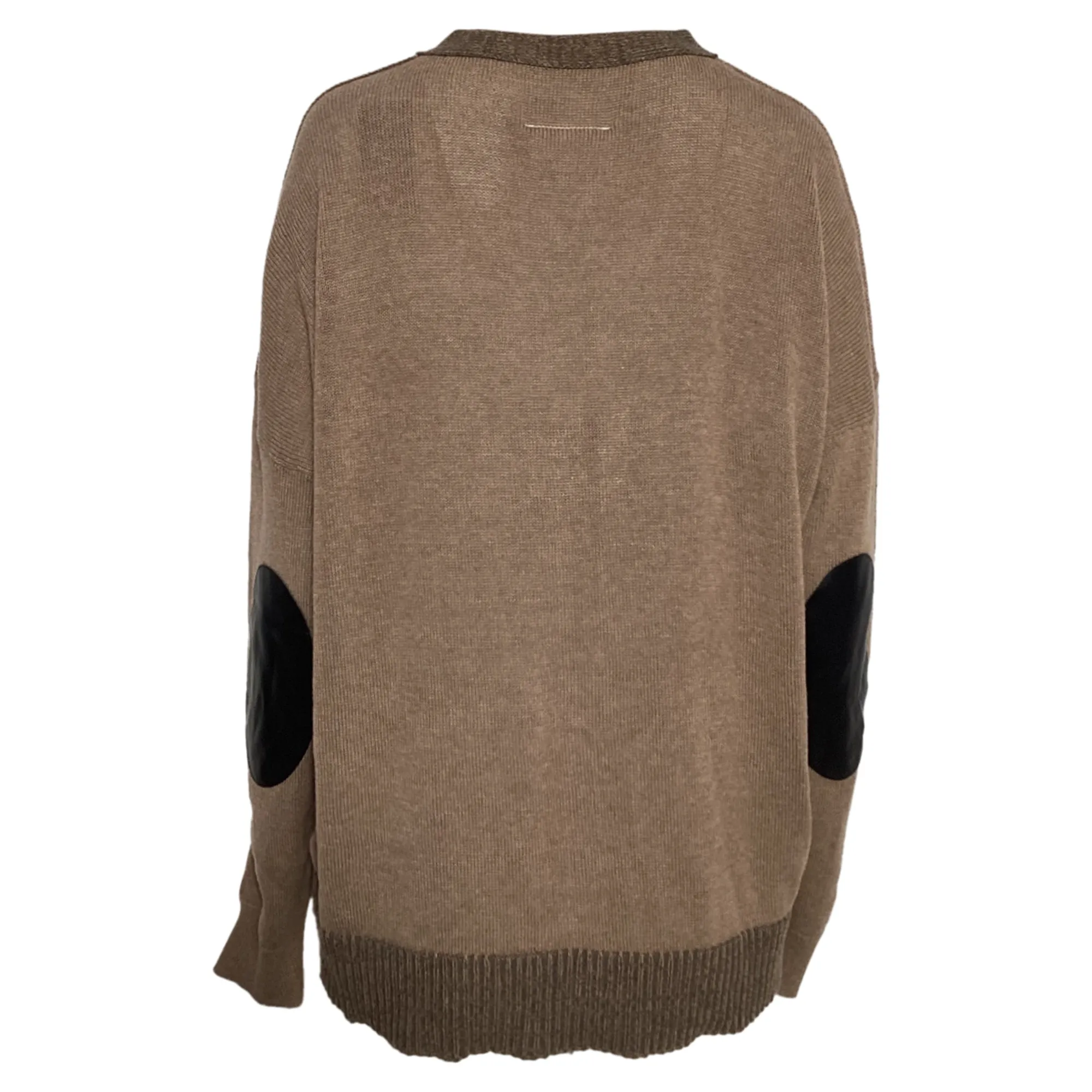 MM6 Maison Margiela Colorblock Leather Patches on Elbow Cardigan in Brown Cotton
