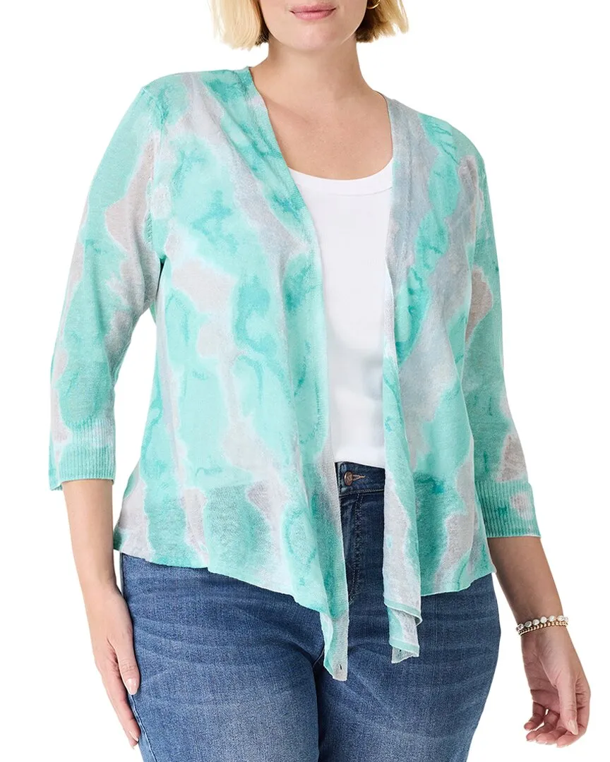 NIC ZOE Watercolor Waves 4-Way Linen-Blend Cardigan