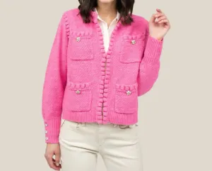 Pearl Edge Cardigan In Hot Pink