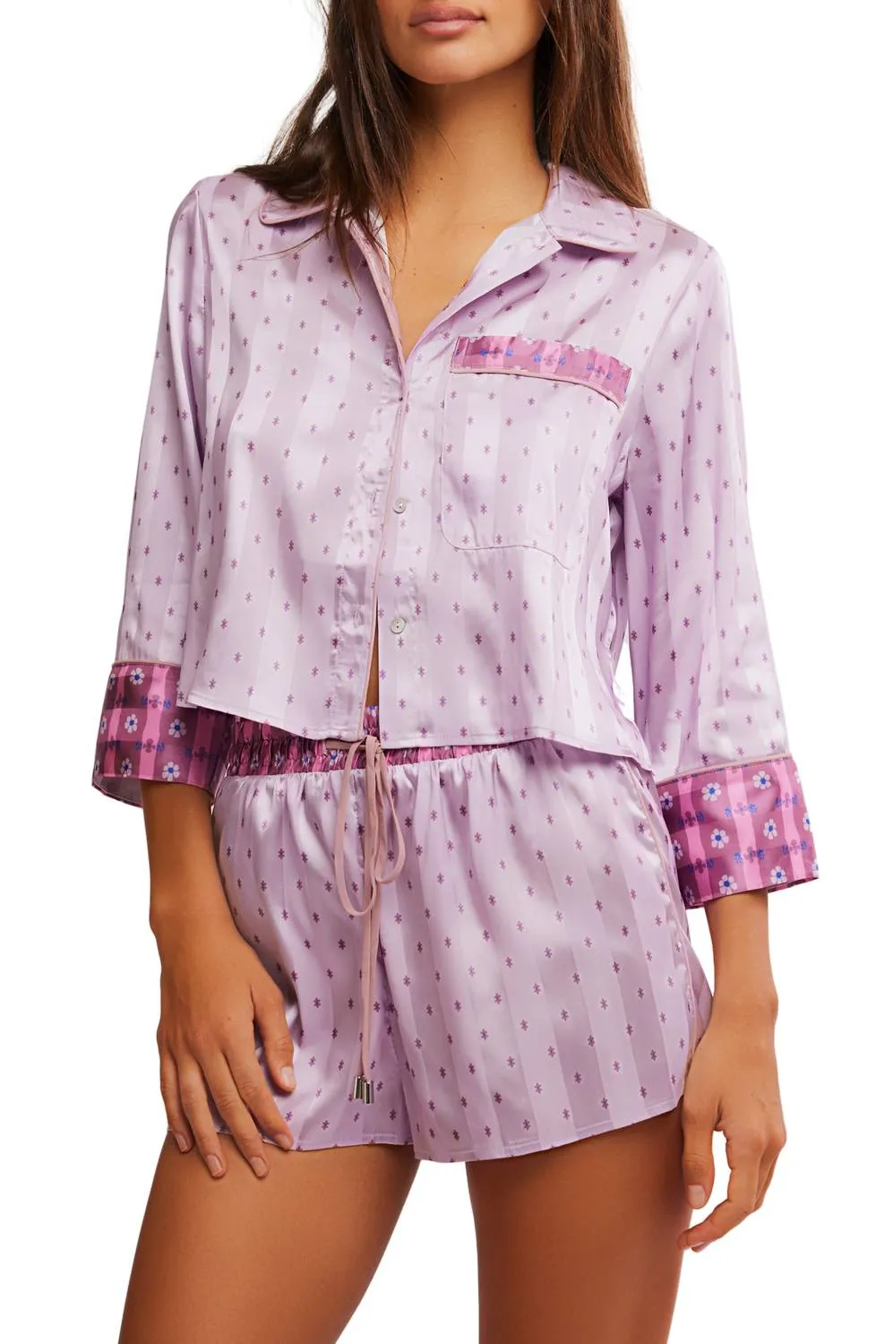 Pillow Talk Pj Set In Lilac Combo