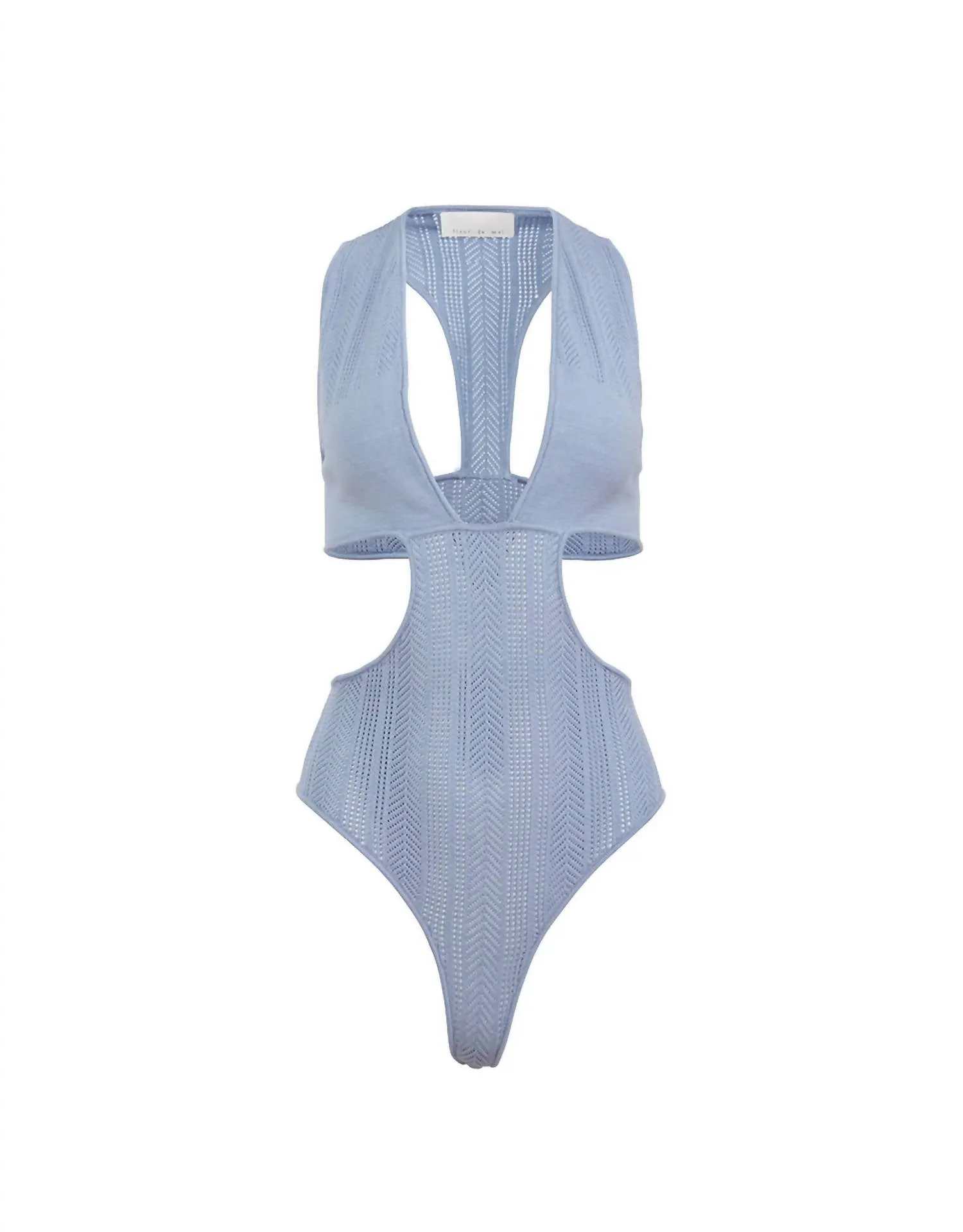 Pointelle Cutout Bodysuit In Denim