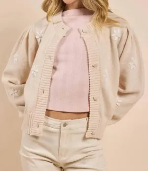 Pretty Daisy Cardigan In Cream