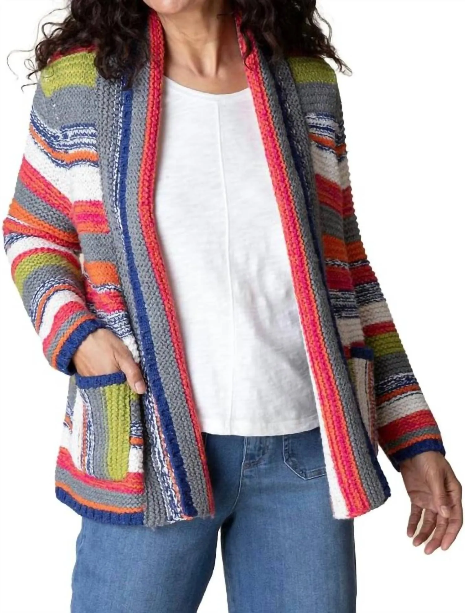 Rustic Stripes Cardigan In Multi Stripe