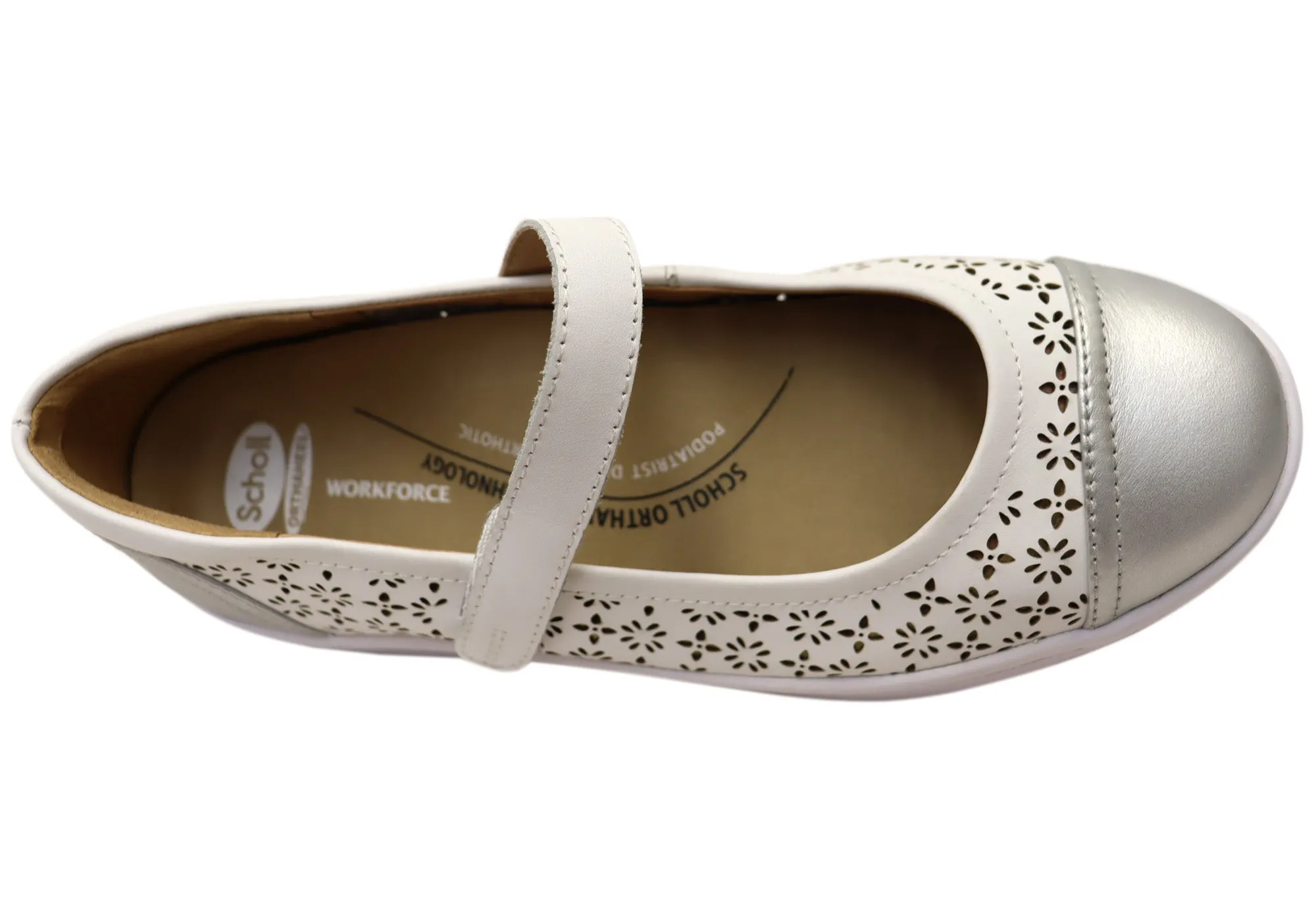 Scholl Orthaheel Womens Rhonda Punch Mary Jane Supportive Leather Shoes Scholl Orthaheel Shoes
