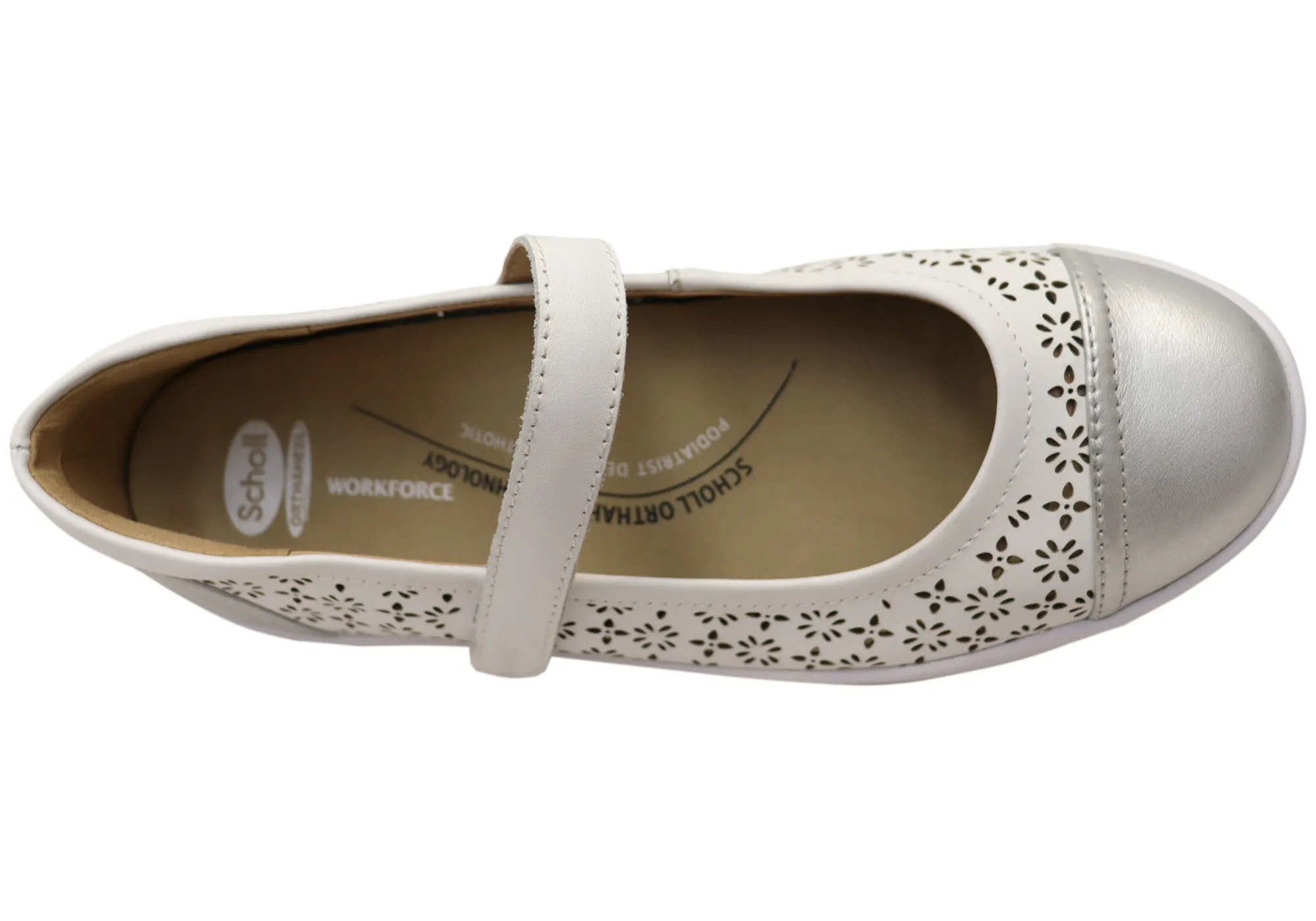 Scholl Orthaheel Womens Rhonda Punch Mary Jane Supportive Leather Shoes Scholl Orthaheel Shoes