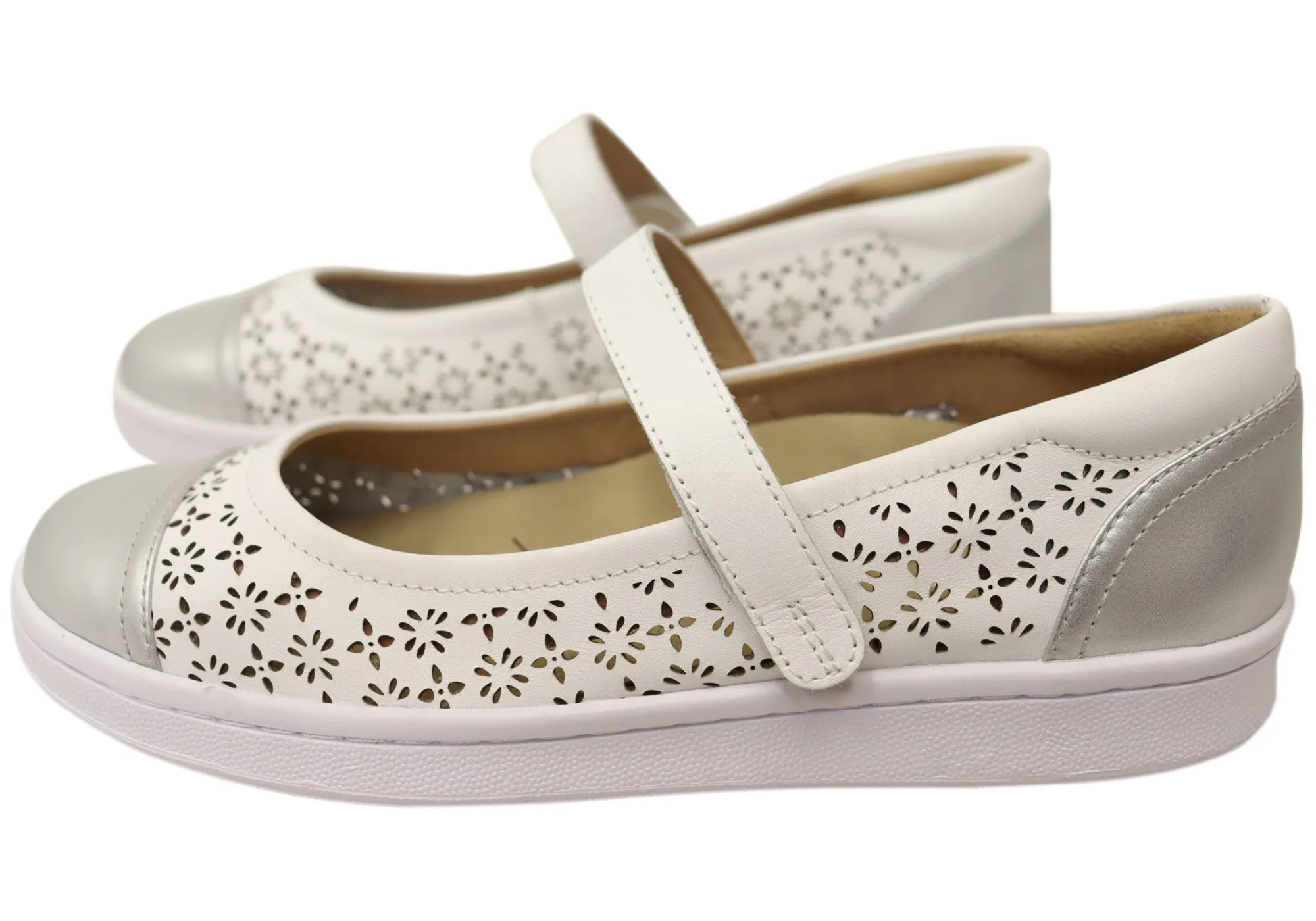 Scholl Orthaheel Womens Rhonda Punch Mary Jane Supportive Leather Shoes Scholl Orthaheel Shoes