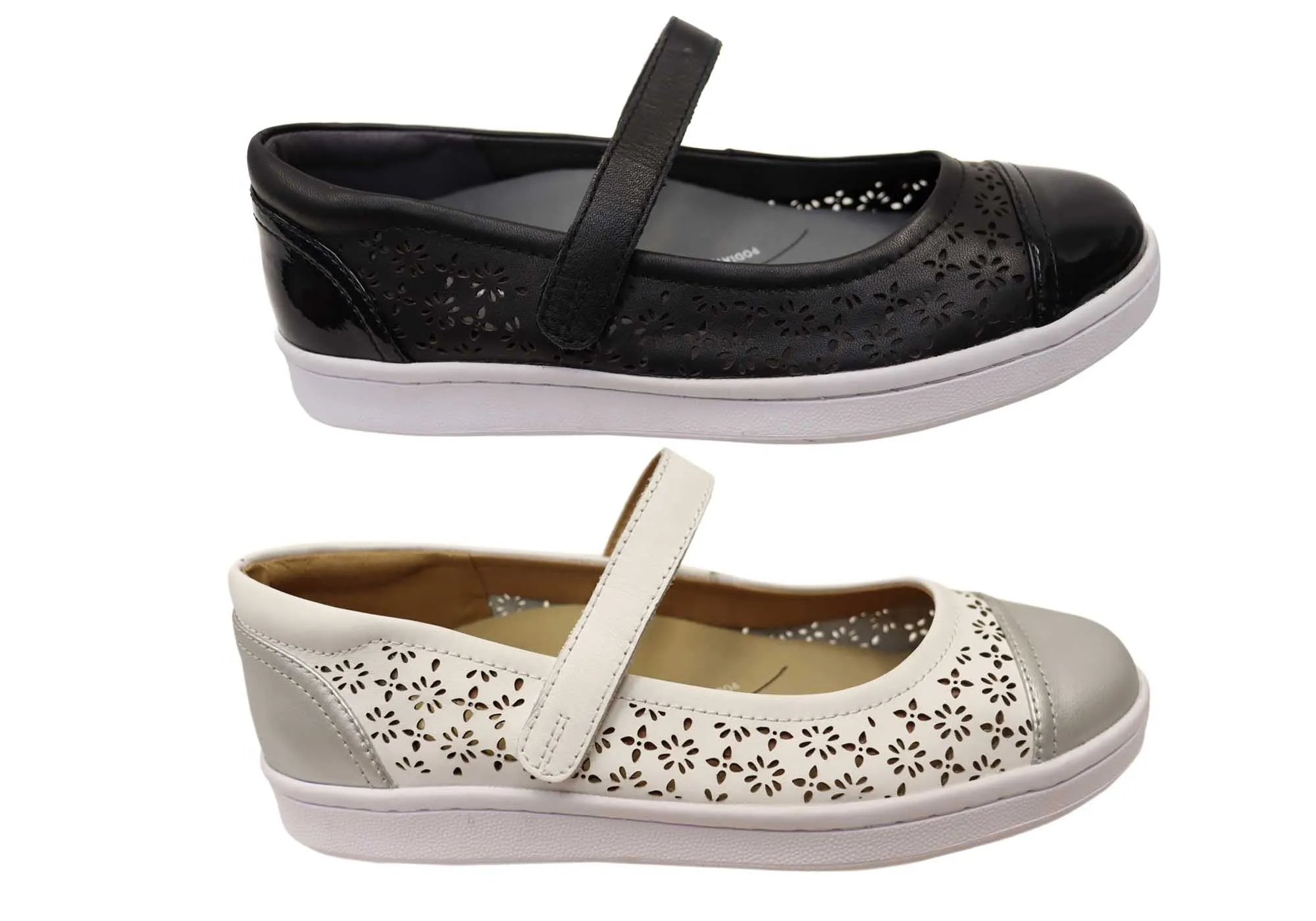 Scholl Orthaheel Womens Rhonda Punch Mary Jane Supportive Leather Shoes Scholl Orthaheel Shoes