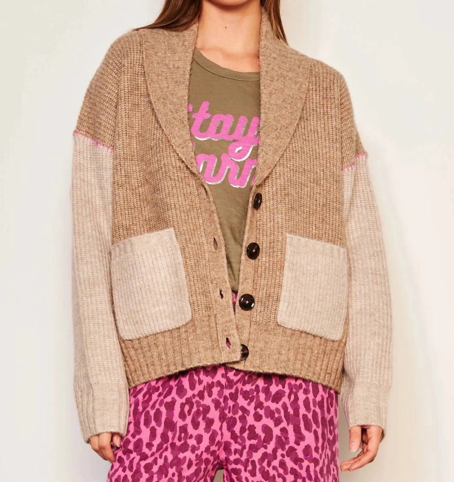 Shawl Collar Cardigan In Taupe