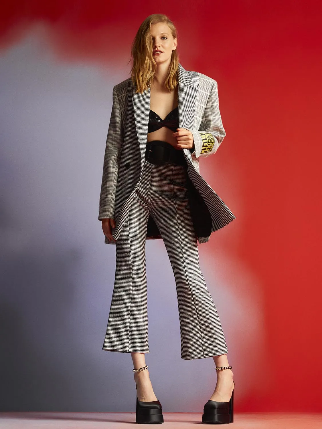 Shoulder Pad Checkered Blazer