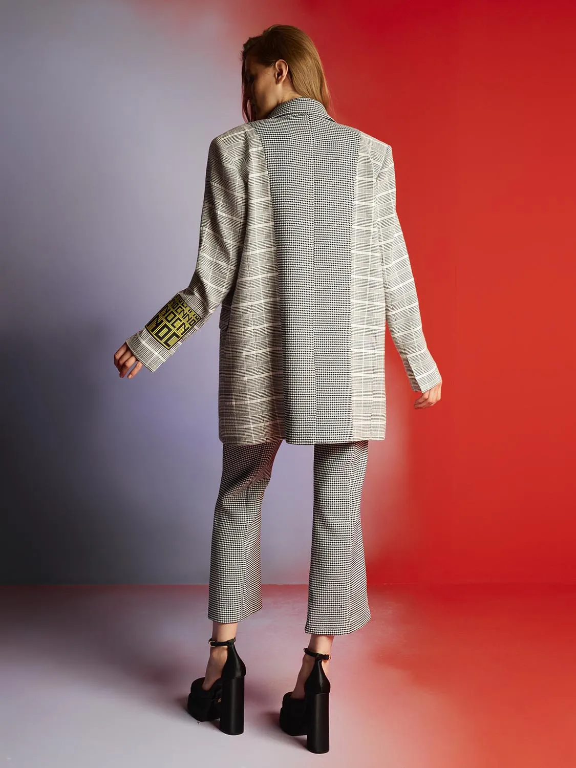Shoulder Pad Checkered Blazer