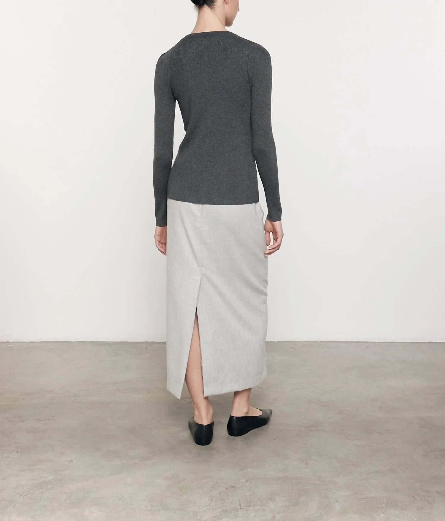 Silk Sweater Rib Fitted Long Sleeves Cardigan In Heather Charcoal