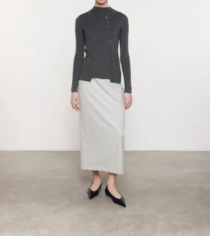 Silk Sweater Rib Fitted Long Sleeves Cardigan In Heather Charcoal