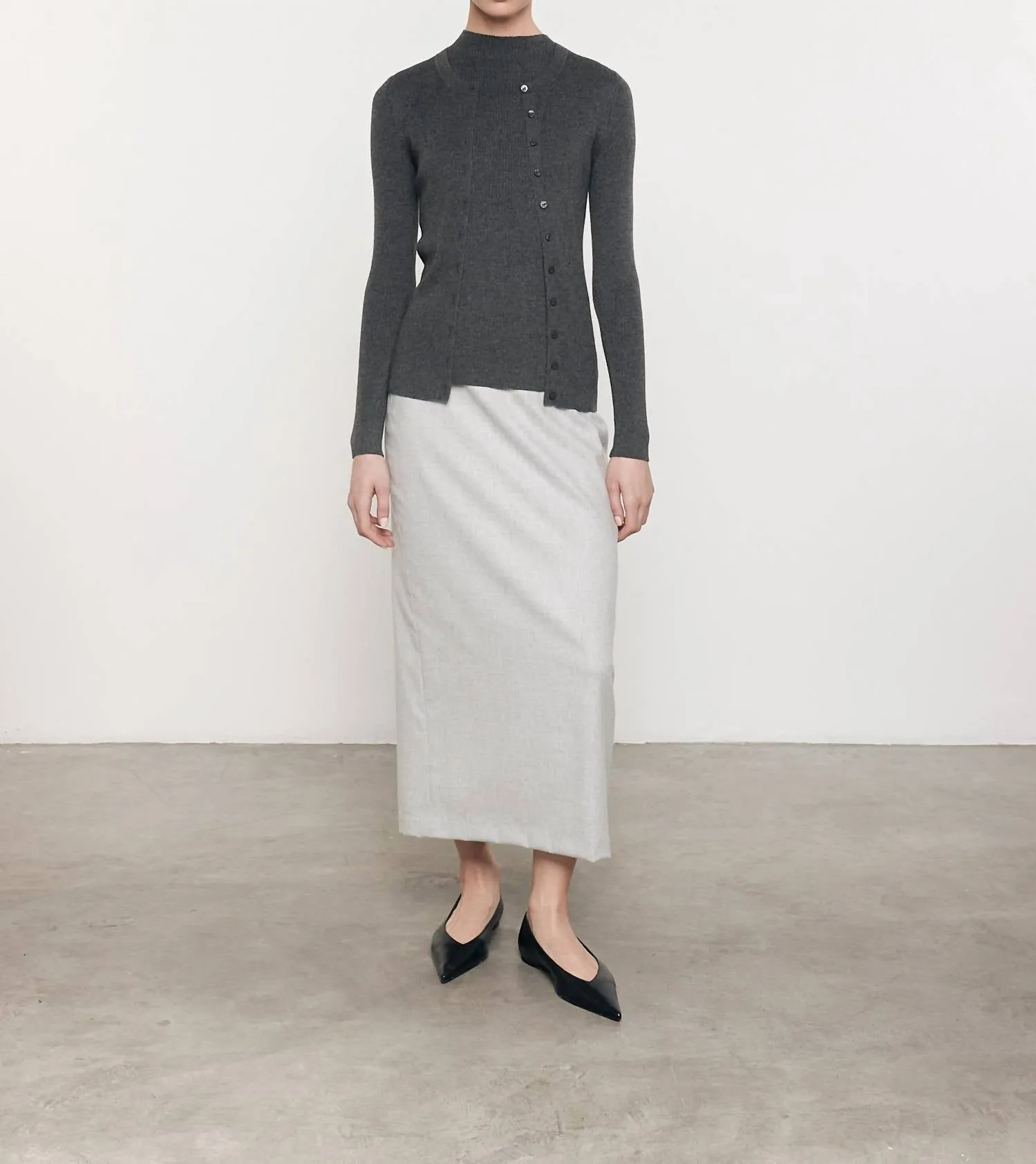 Silk Sweater Rib Fitted Long Sleeves Cardigan In Heather Charcoal