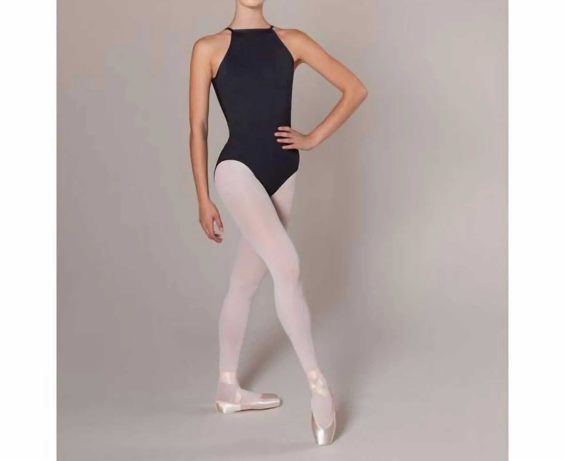 Stellar High Neck Mesh Cami Leotard In Black
