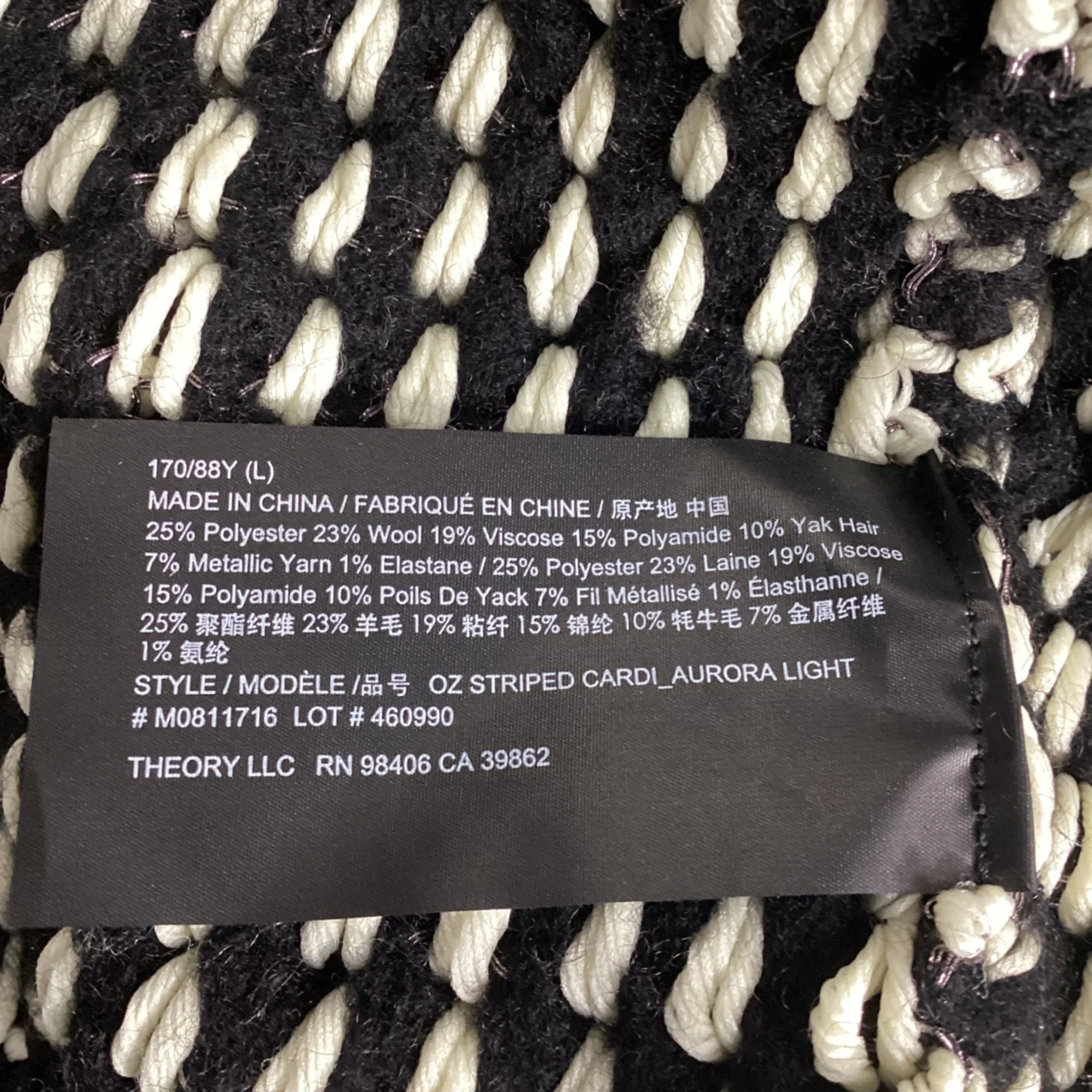 Theory Striped Cardigan in Black Polyester