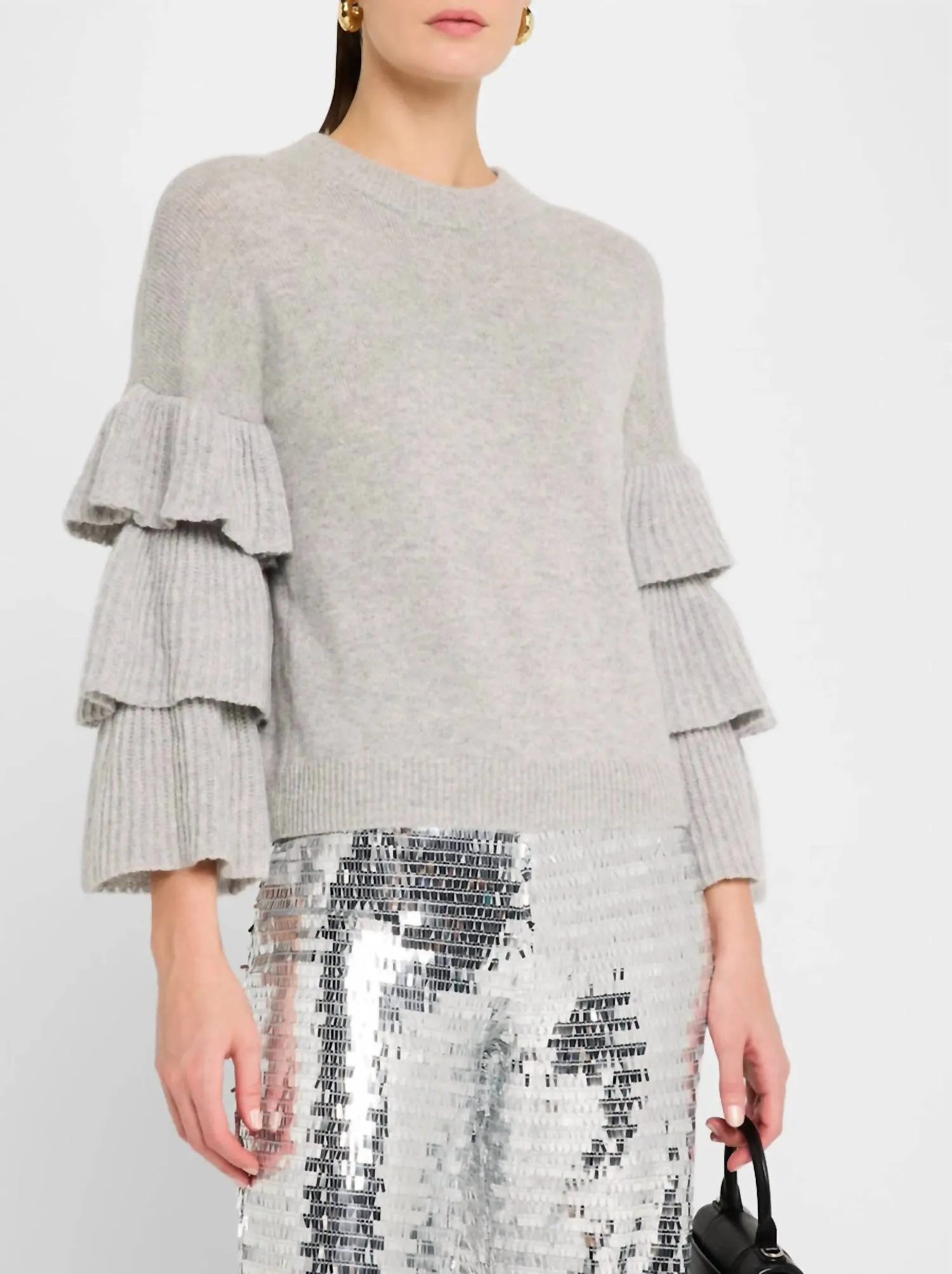 Tiered Ruffle Sleeve Sweater In Sweatshirt