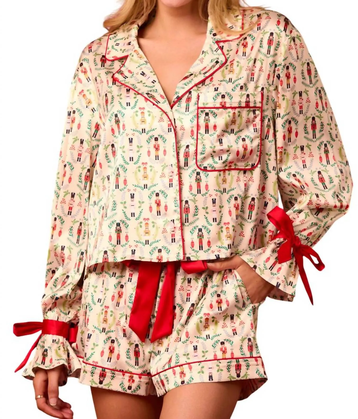Toy Soldier Pajama Set In Ivory/red/green