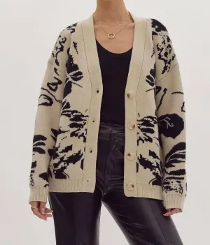 Trying Your Best Floral Cardigan In Beige